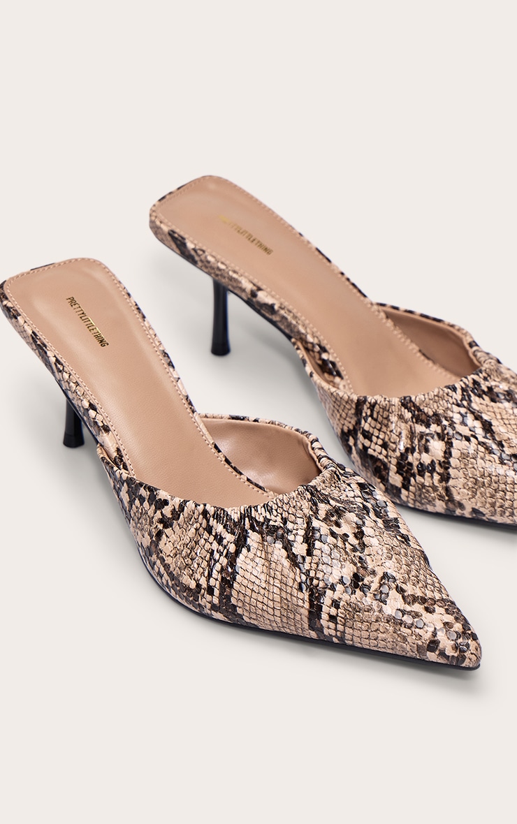 Natural Snake PU Ruched Low Heel Court Mule image 5