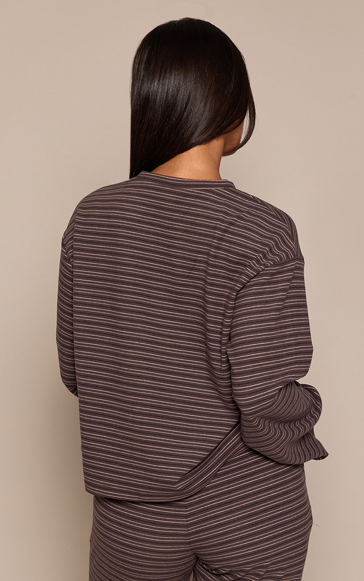 Petite Charcoal Stripe Soft Touch Cropped V Neck Top image 2