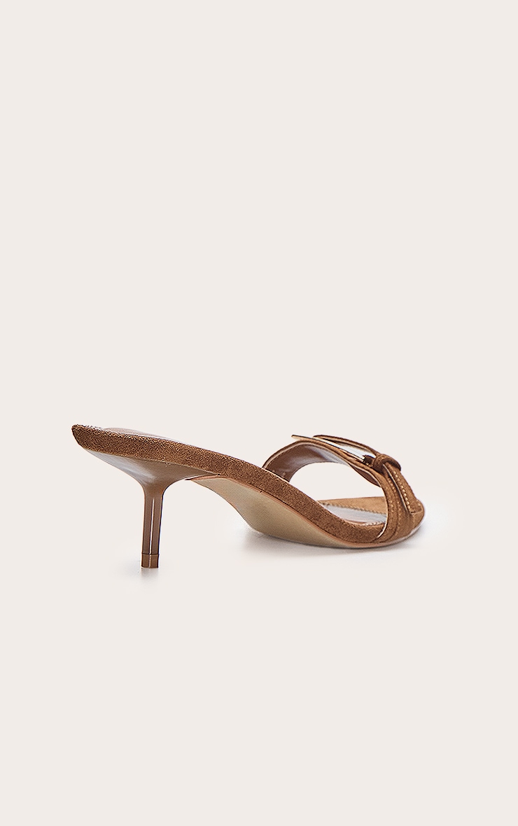 Tan Faux Suede Buckle Kitten Heel Mule image 4