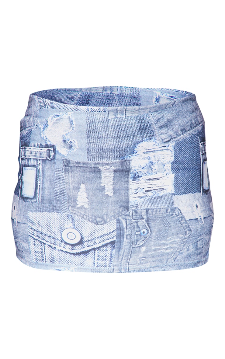 Blue Denim Print Stretch Woven Micro Mini Skirt image 6