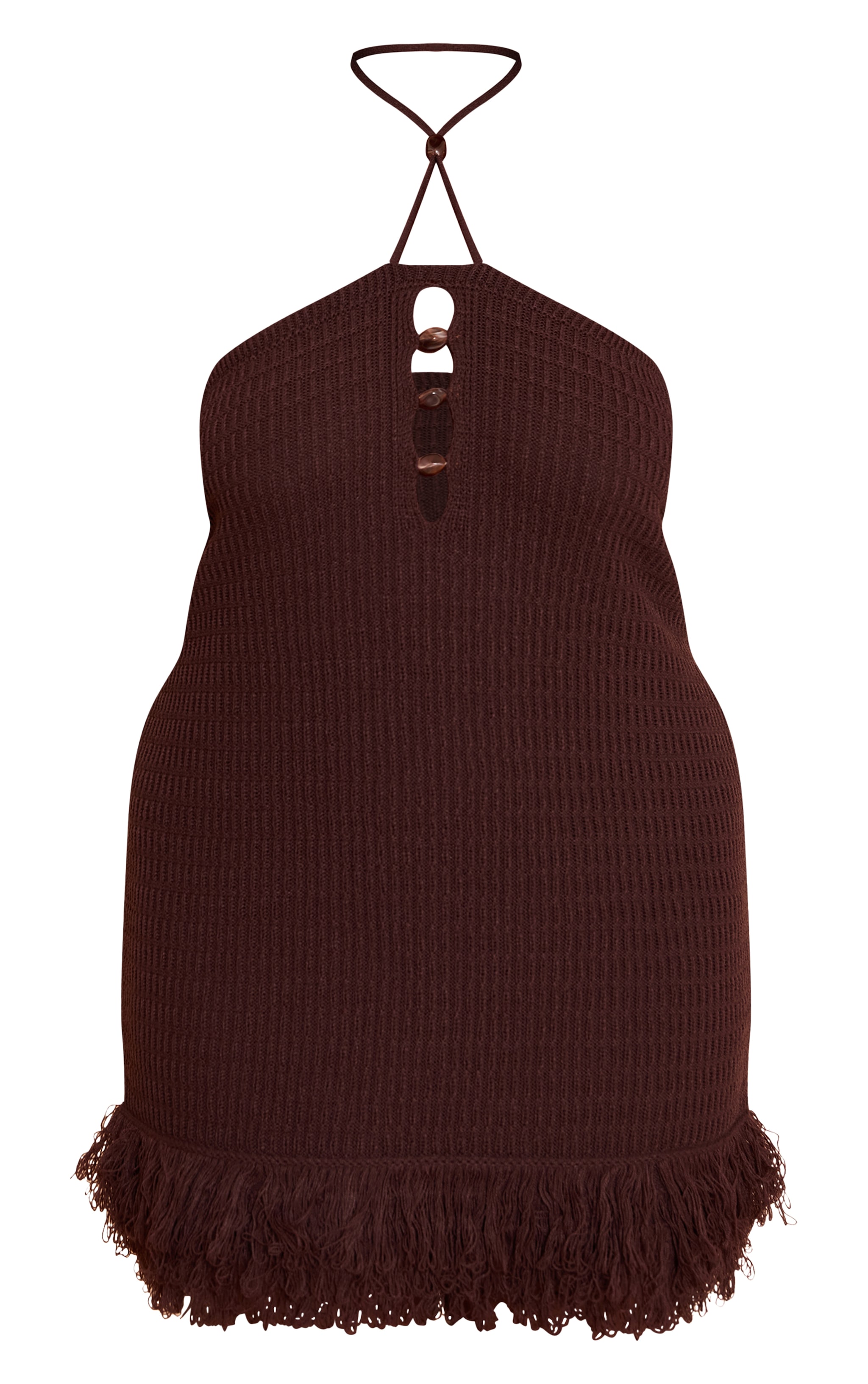 Plus Chocolate Halterneck Bead Detail Knit Mini Dress image 5