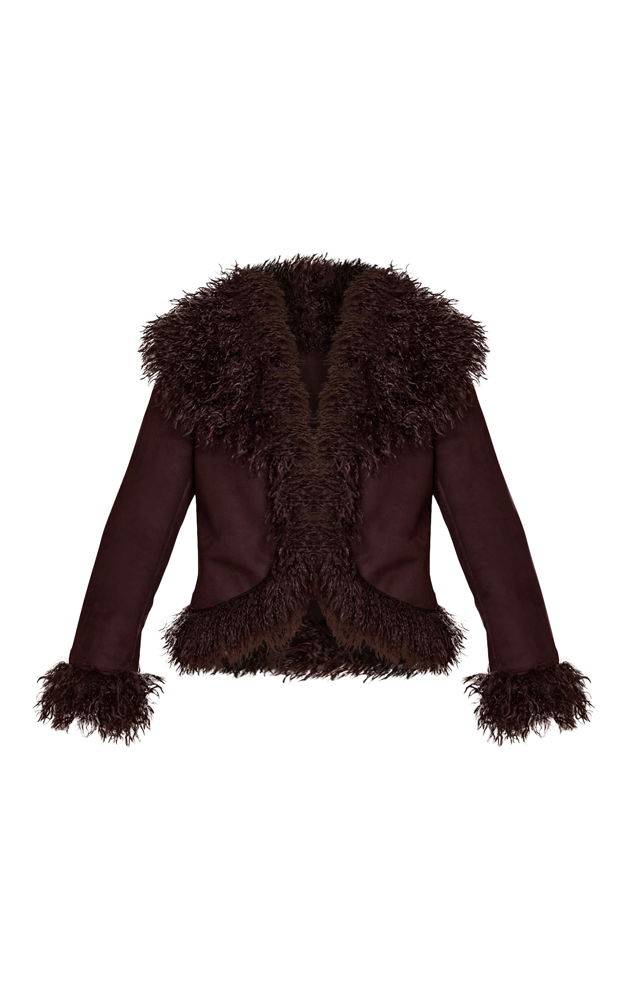 Dark Chocolate Faux Suede Trim Detail Coat image 5