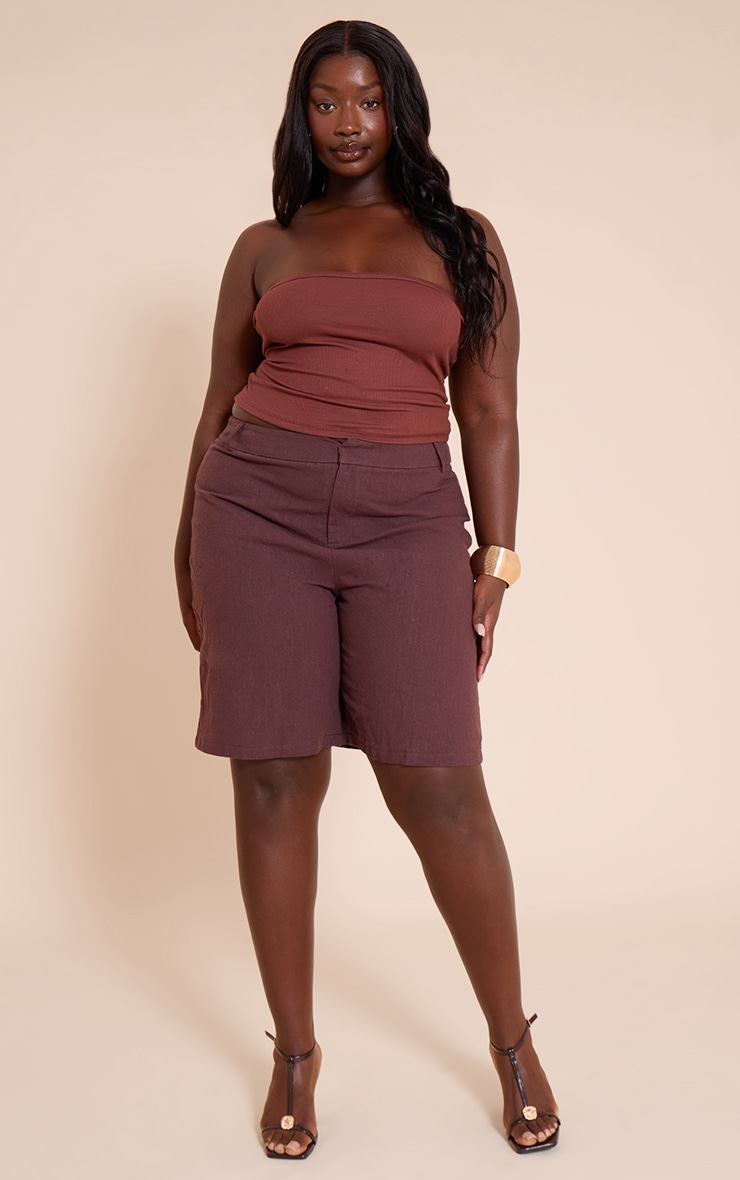 Plus Deep Chocolate Premium Linen Tailored Jorts image 1