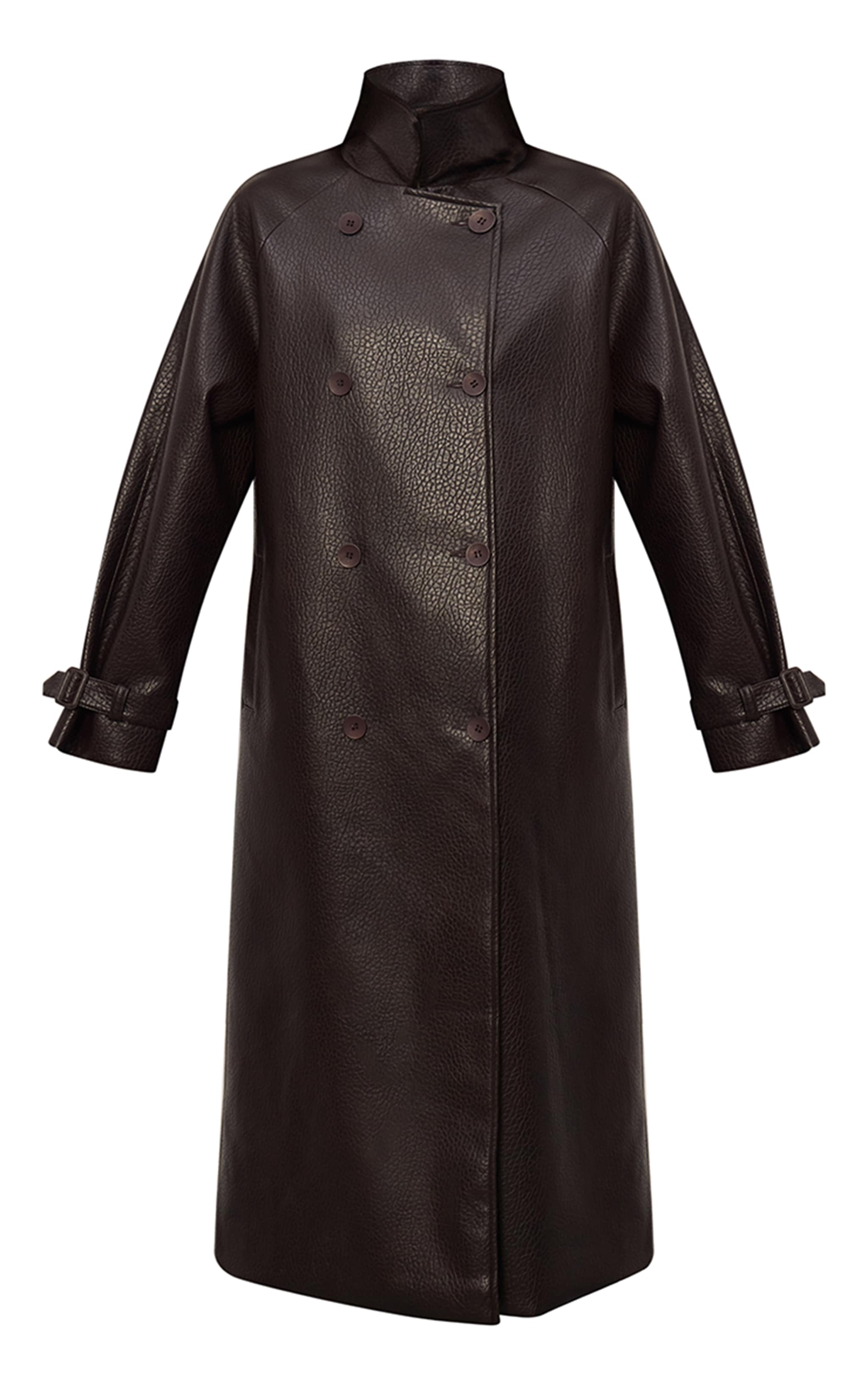 Dark Chocolate Textured Faux Leather Trench Coat image 5