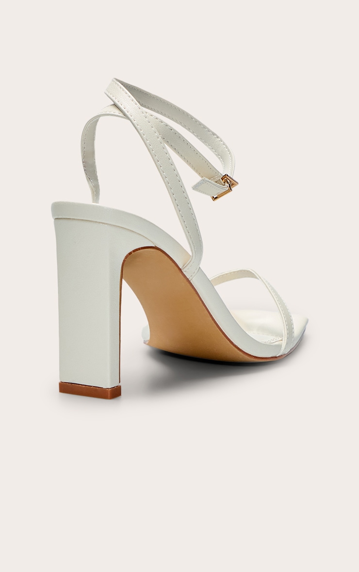 Cream Square Toe Slim Block Heel Barely There Sandal image 4
