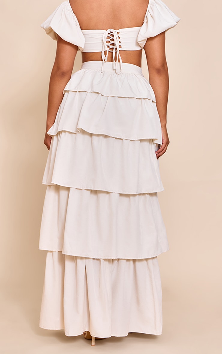 Shape Cream Crinkle Satin Highwaisted Tiered Maxi Skirt image 3