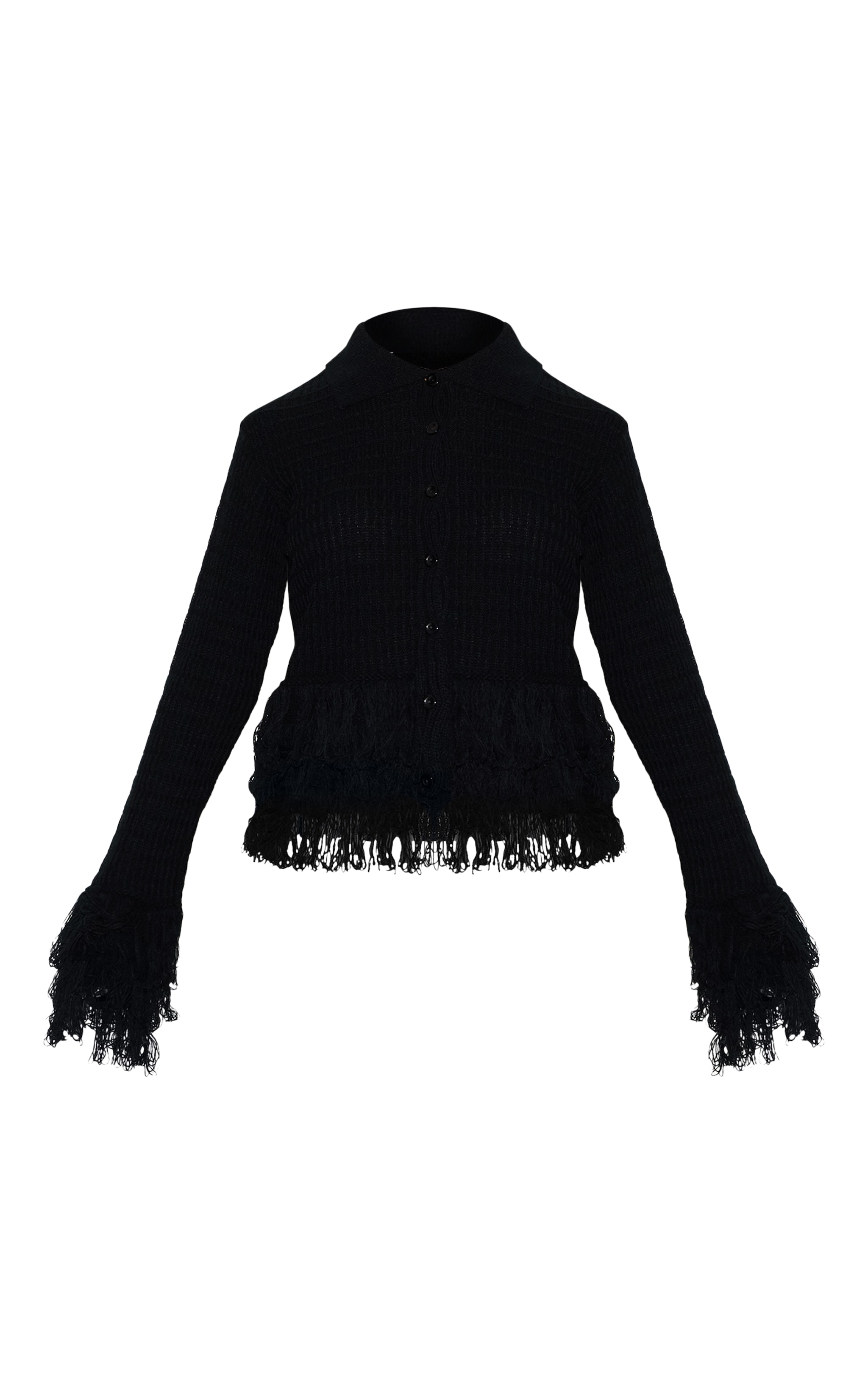 Petite Black Button Up Fringe Cardigan image 5