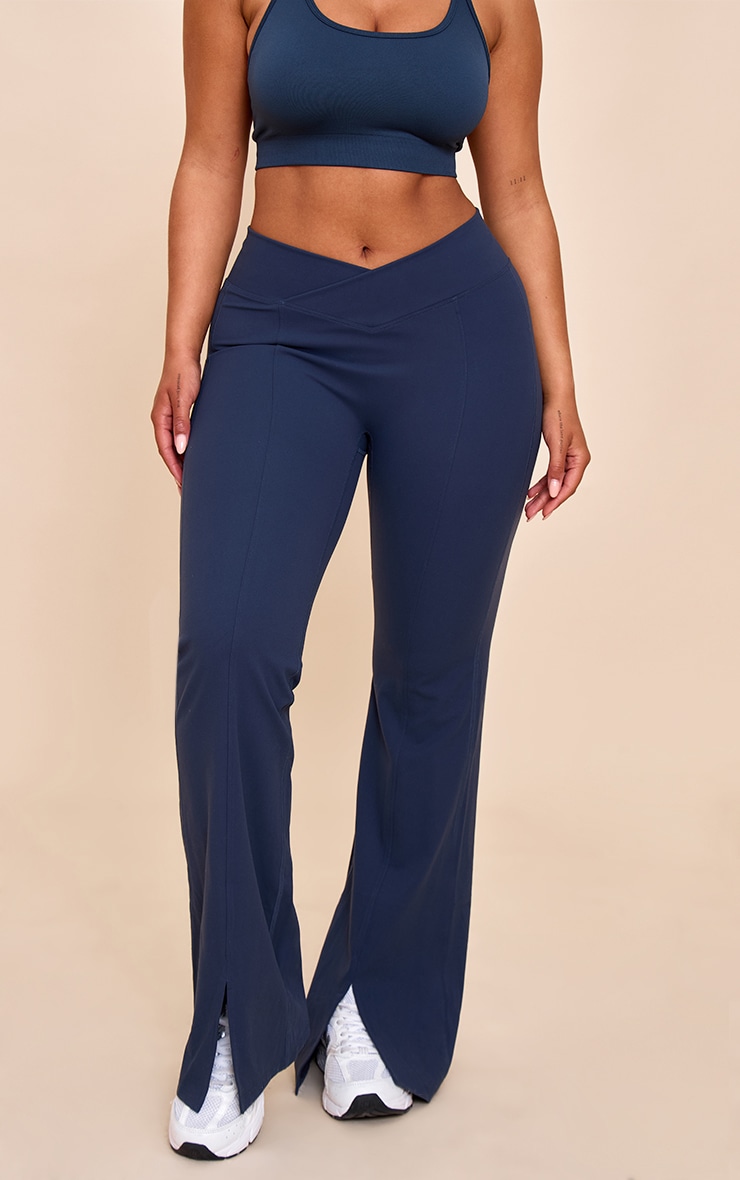 Shape Navy Sculpt Active V Waist Split Front Flare Pants image 2