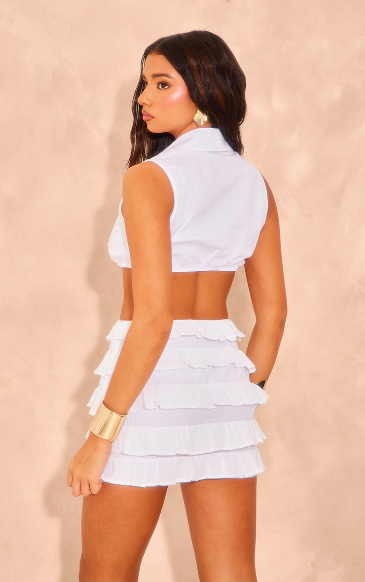 White Ring Detail Poplin Crop Top image 2