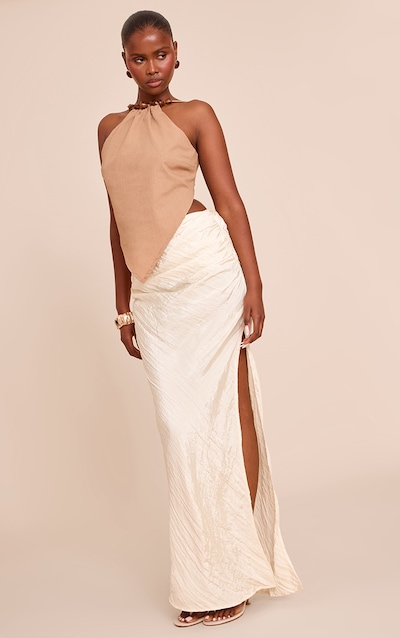Cream Textured Woven Maxi Skirt