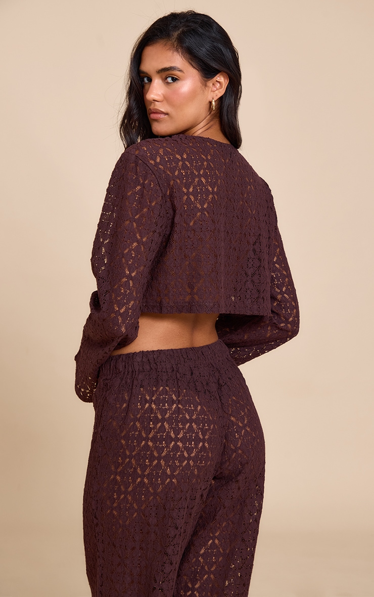 Brown Lace Button Detail Crop Top image 2