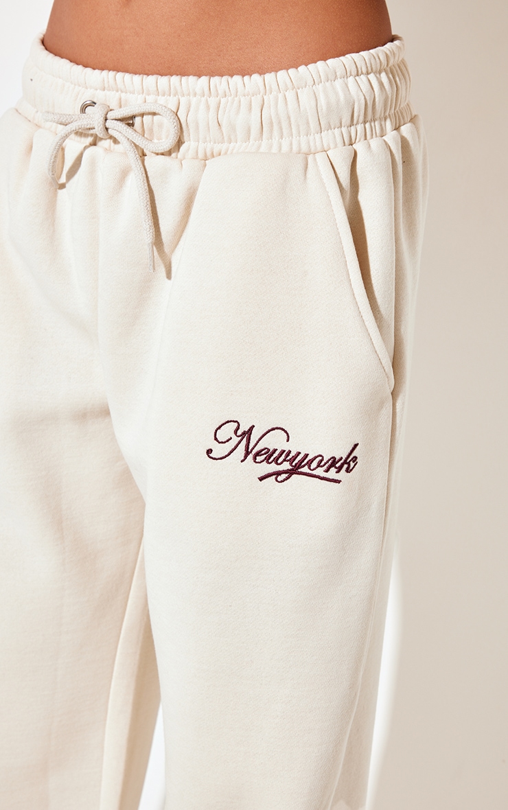 Cream New York Embroidered Wide Leg Sweatpants image 4