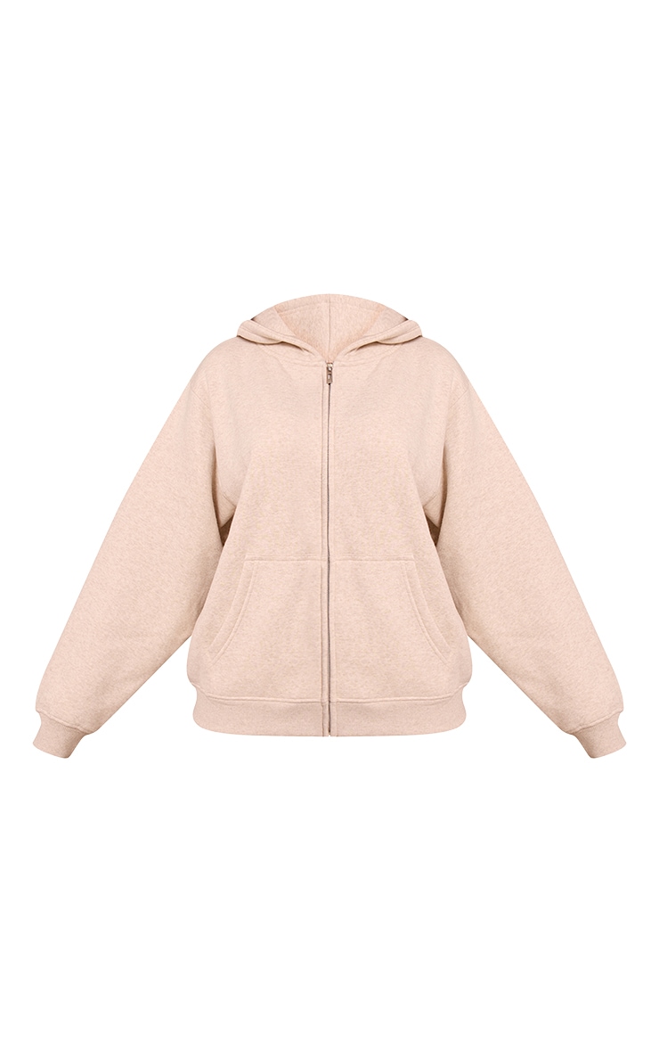 Petite Oatmeal Cotton Fleece Full Zip Hoodie image 5