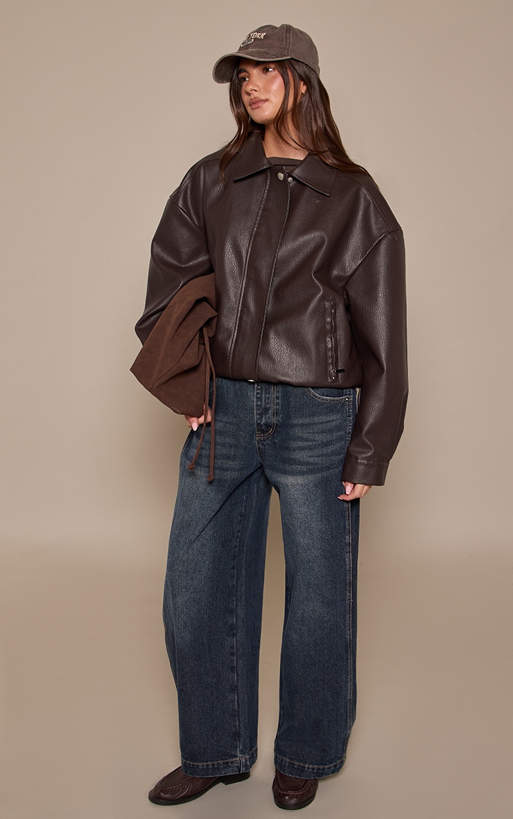 Dark Blue Vintage Pleat Side Wide Leg Jeans image 1