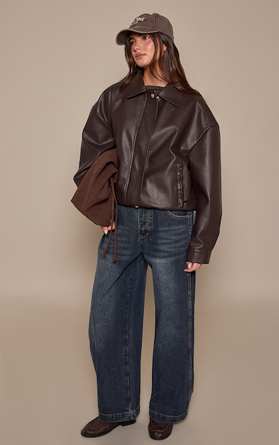 Dark Blue Vintage Pleat Side Wide Leg Jeans