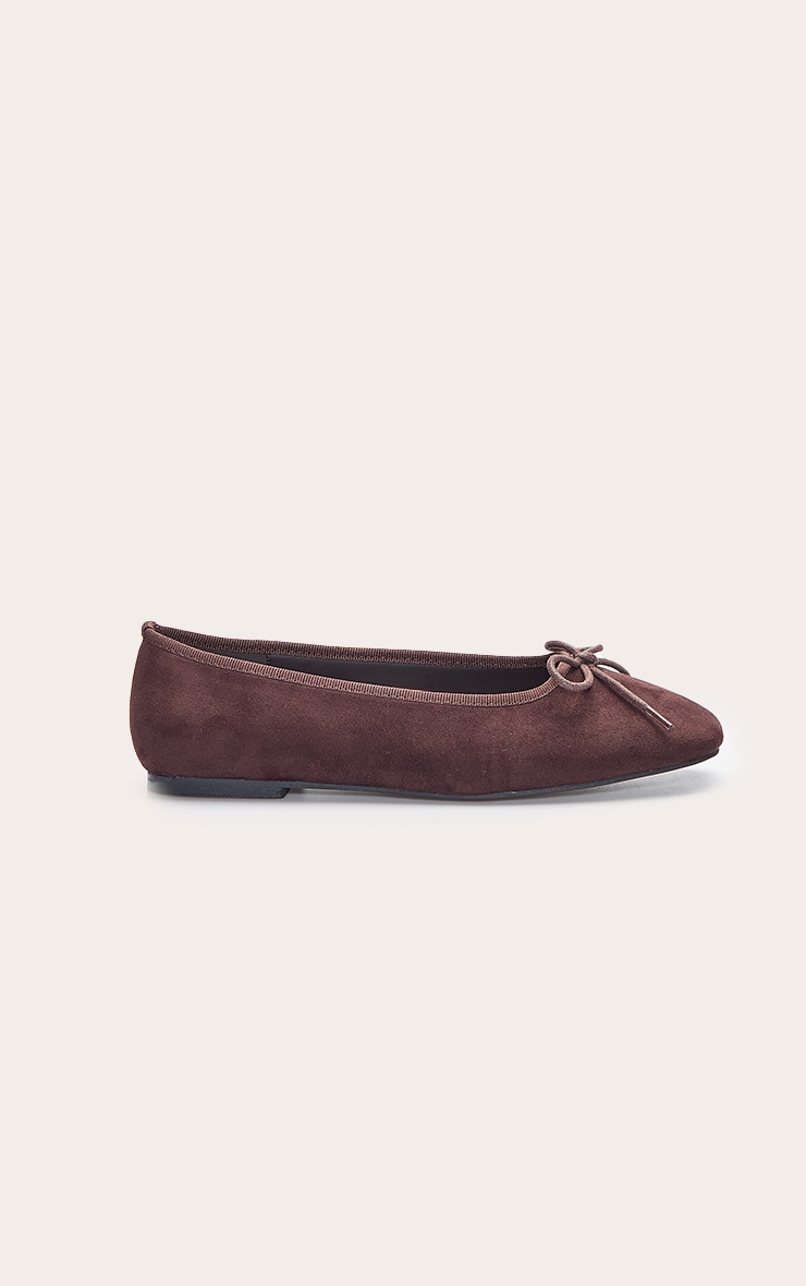 Chocolate Faux Suede Square Toe Ballet Flats image 2