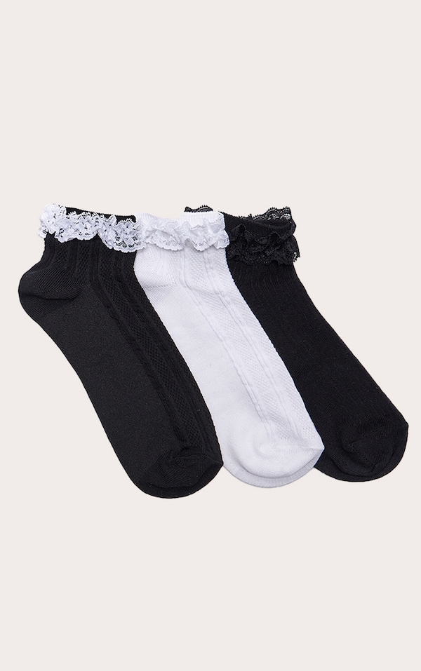 Multi Tonal Lace Trim 3 Pack Socks