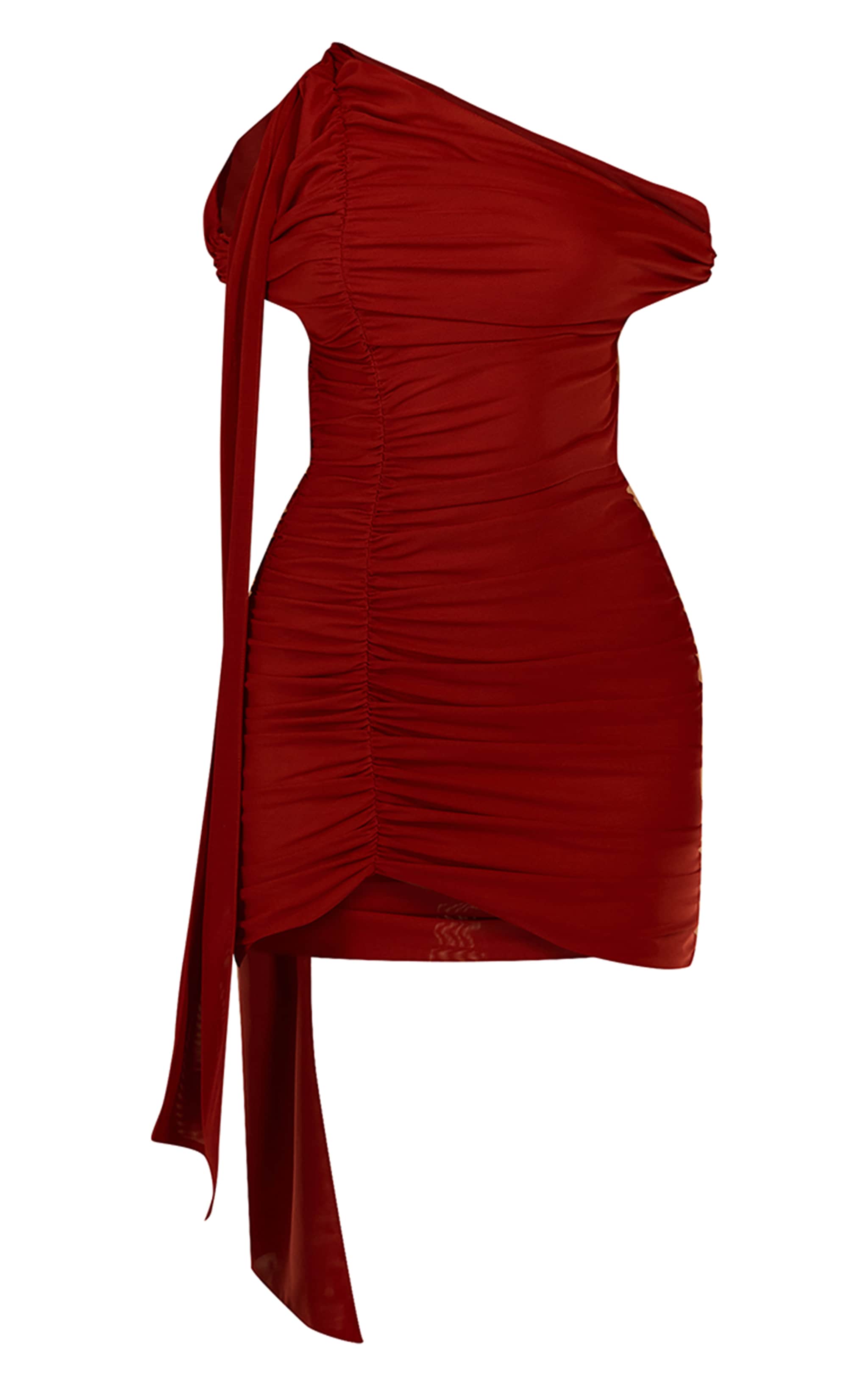 PLT Label Robe bandage moulante asymétrique en mesh rouille à détail noué image 5