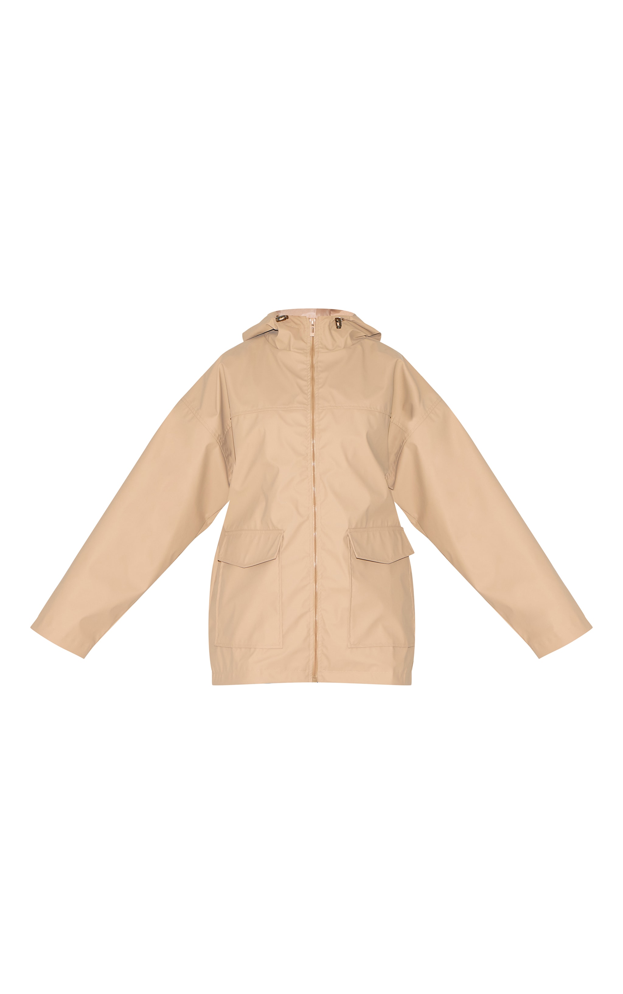 Veste caoutchoutée beige à zip et capuche image 5