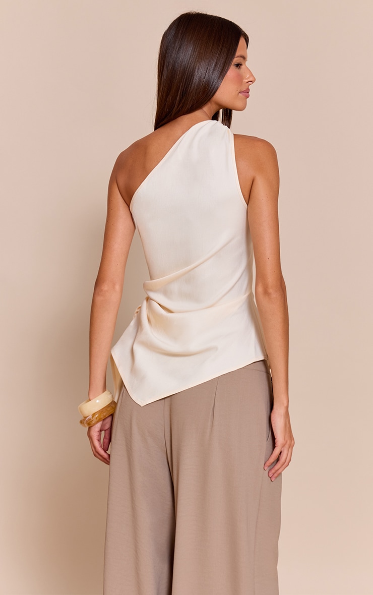 Butter Milk  Woven One Shoulder Drape Detail Top image 2