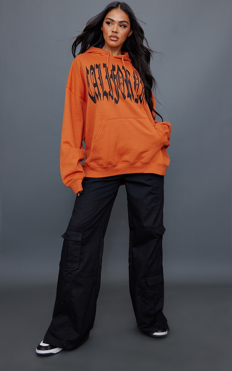 Hoodie orange à imprimé gothique California image 3