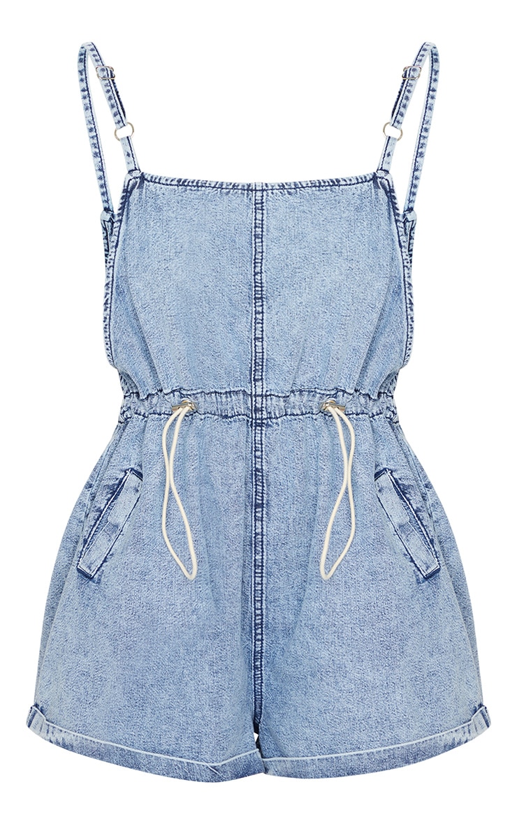 Acid Blue Wash Toggle Waist Square Neck Romper image 5