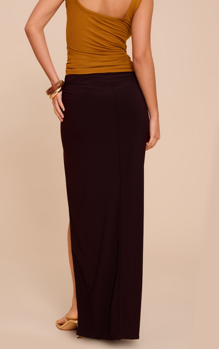 Dark Chocolate Stretch Chiffon Trim Detail Maxi Skirt image 3