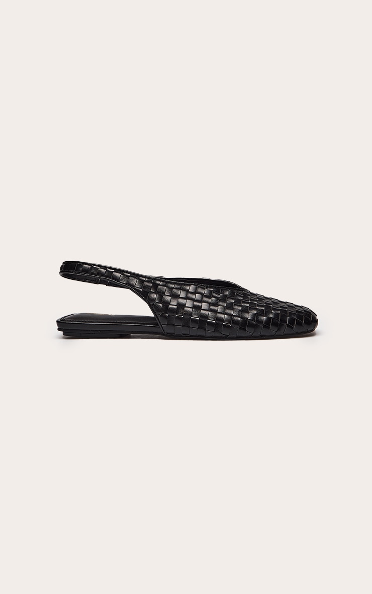 Black Hand Woven Square Toe Flat Sling Back image 2