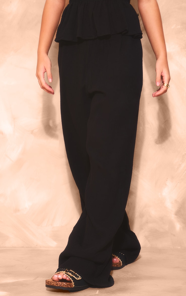 Black Cheesecloth Linen Low Rise Wide Leg Trousers image 2