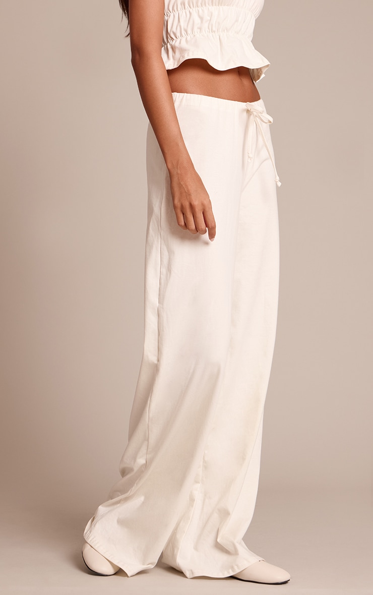 Cream Cotton Wide Leg Pants image 2