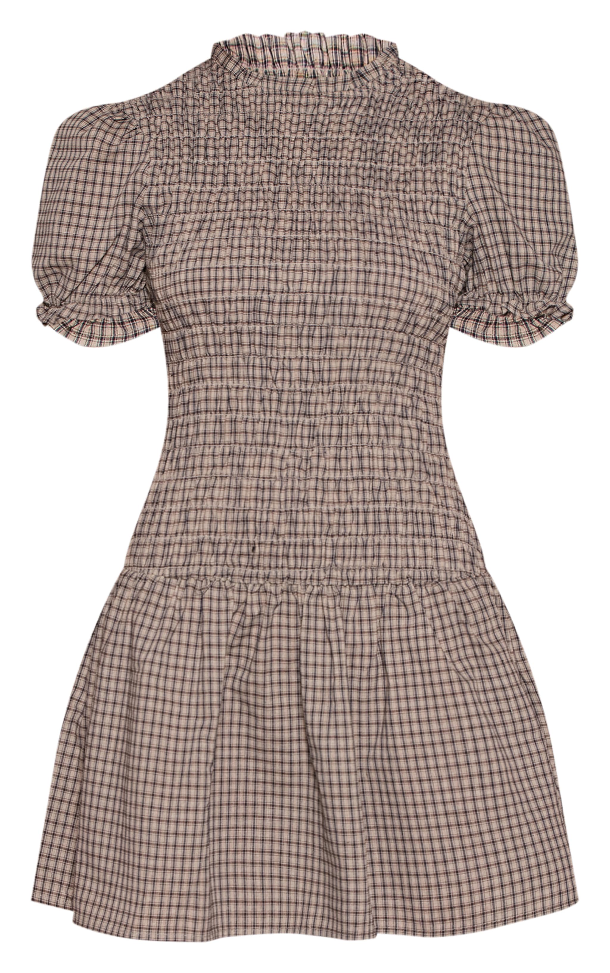 Grey Check Shirred Cap Sleeve Shift Dress image 5