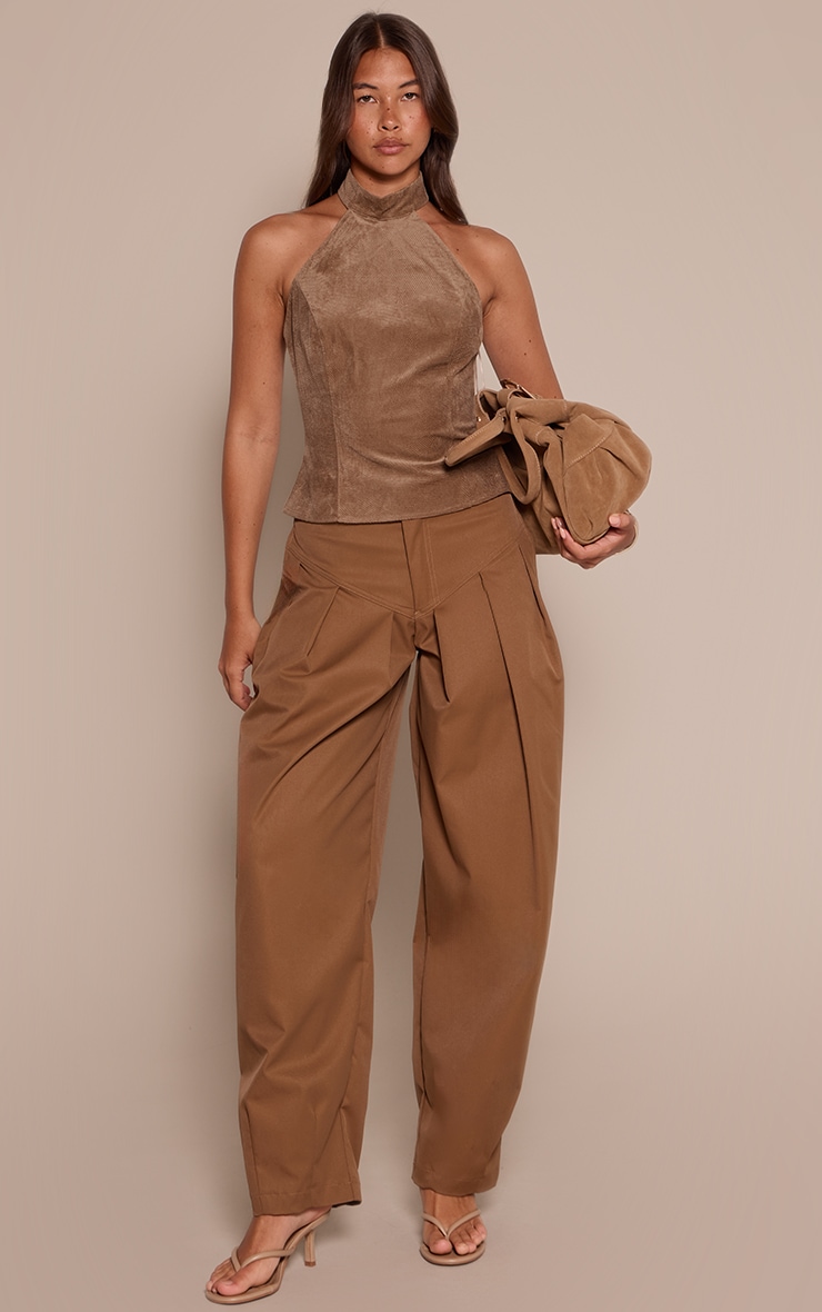 Brown Corduroy Deep Halterneck Fitted Top image 3