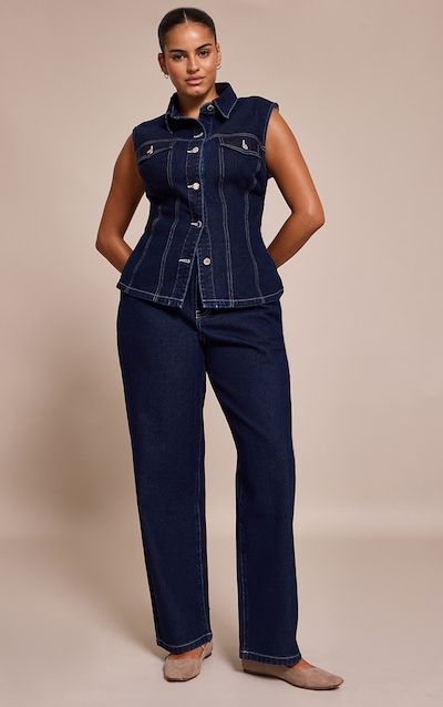 Plus Indigo Mid Rise Wide Leg Jeans