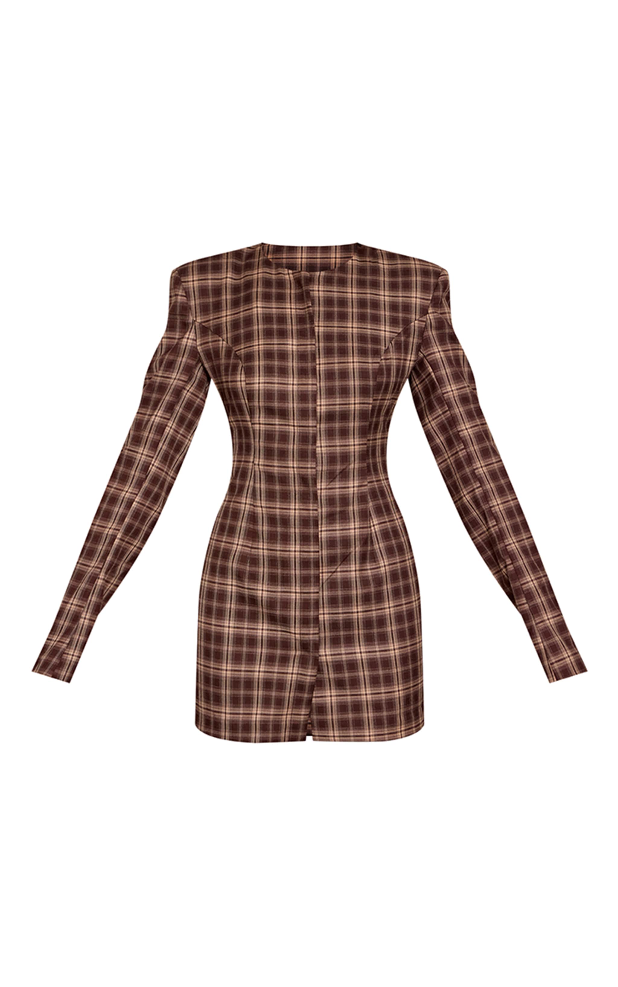 Brown Check Shoulder Pad Blazer Dress image 5