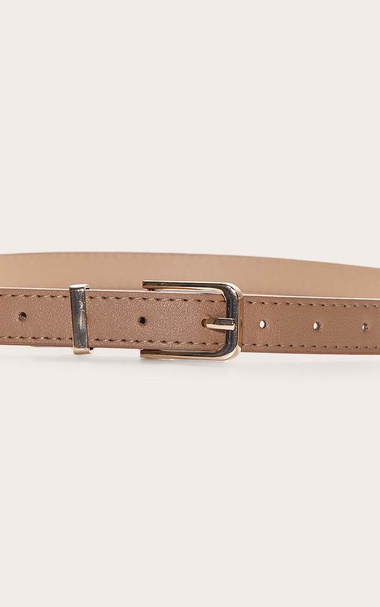 Ceinture fine camel à boucle dorée image 3