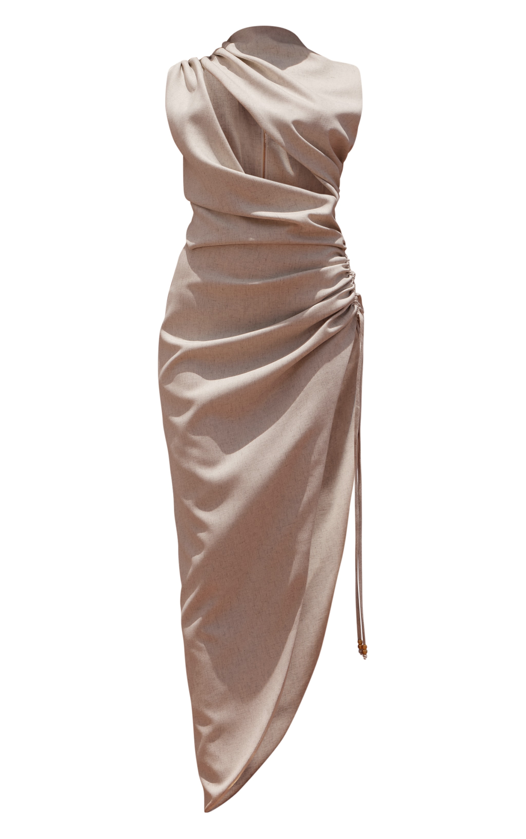 PLT Label Off White Draped Ruched Skirt Midaxi Dress image 5