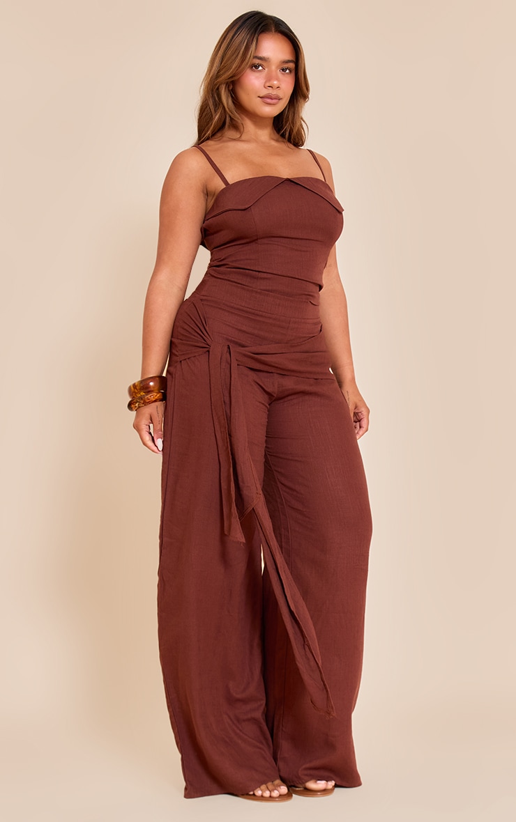 Shape Chocolate Linen Look Knot Detail Pants image 1