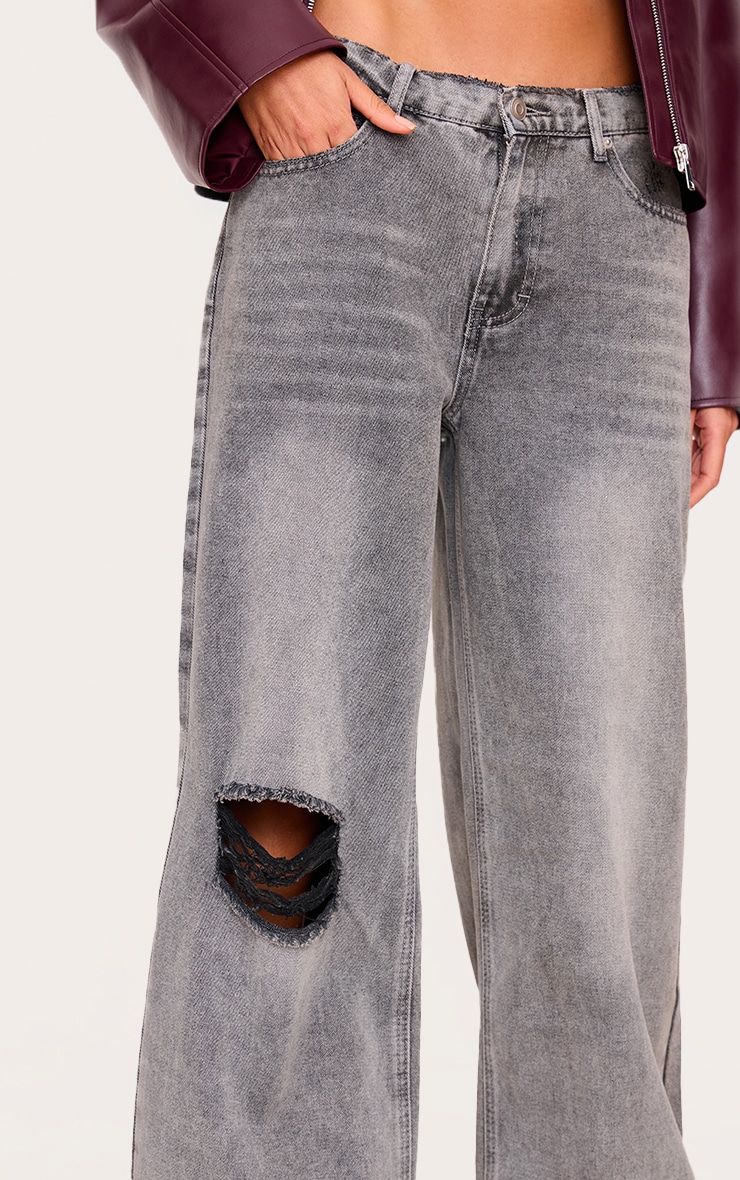 Grey Ripped Knee Frayed Hem Boyfriend Jeans image 4