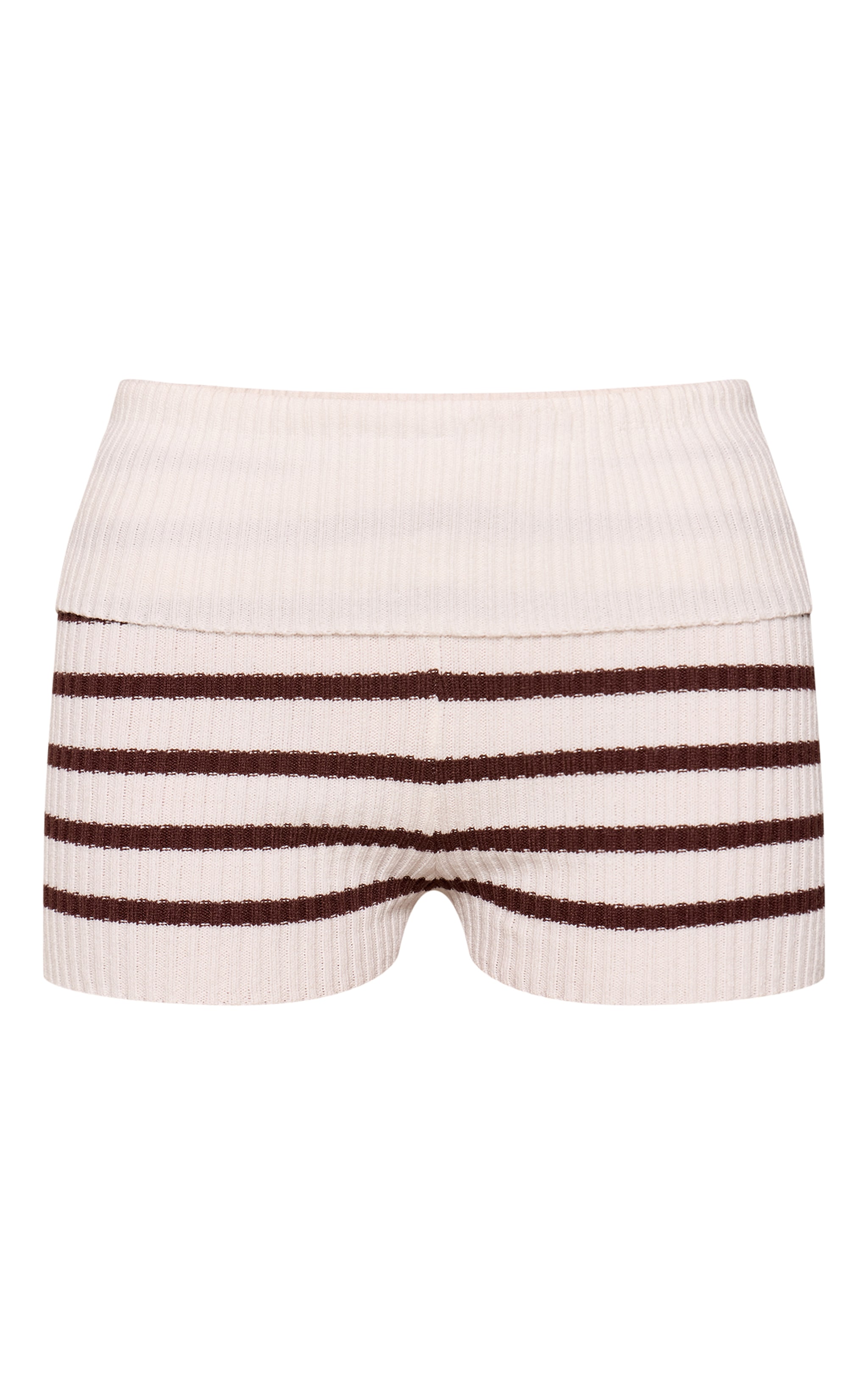 Cream Foldover Waistband Striped Knitted Mini Shorts image 6