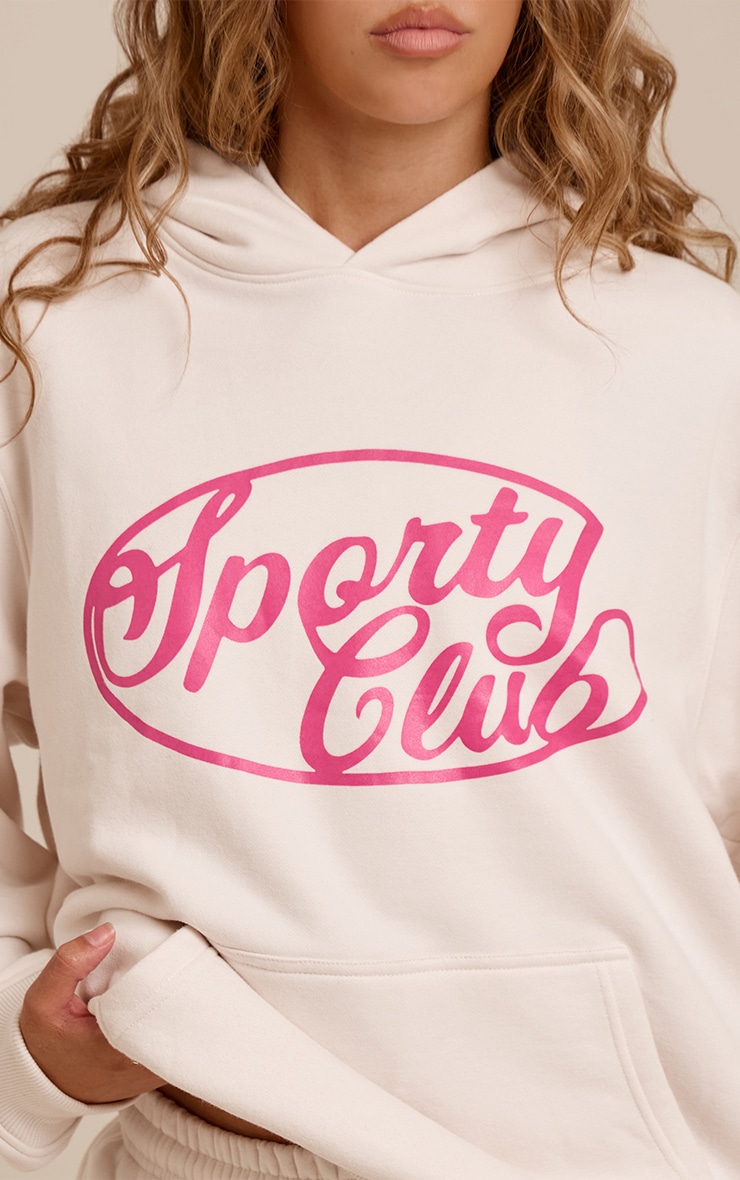 Cream Sports Club Cotton Fleece Oversized Pull Over Hoodie image 4