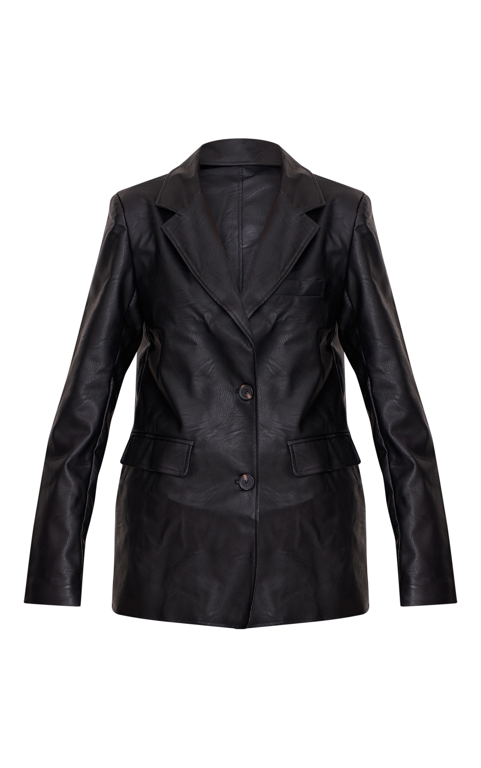 Washed Black Textured Faux Leather Blazer image 5