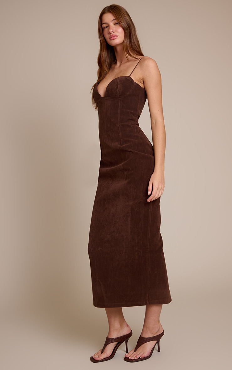 Chocolate Faux Suede Bodycon Maxi Dress image 3