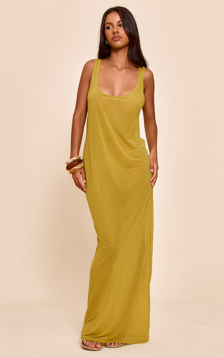 Petite Olive Chiffon Column Maxi Dress image 1