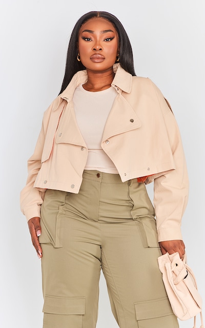 Plus Stone Contrast Lining Cropped Trench Coat