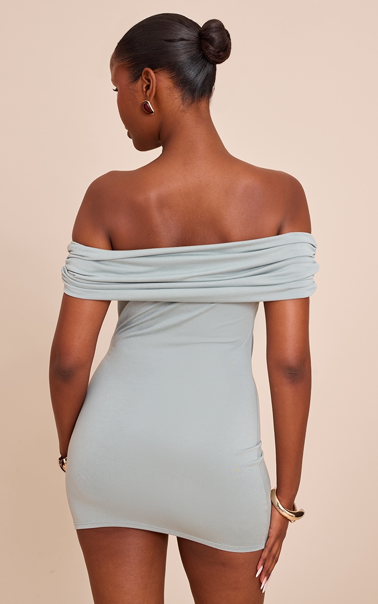 Khaki Modal Ruched Drape Bardot Mini Dress image 2