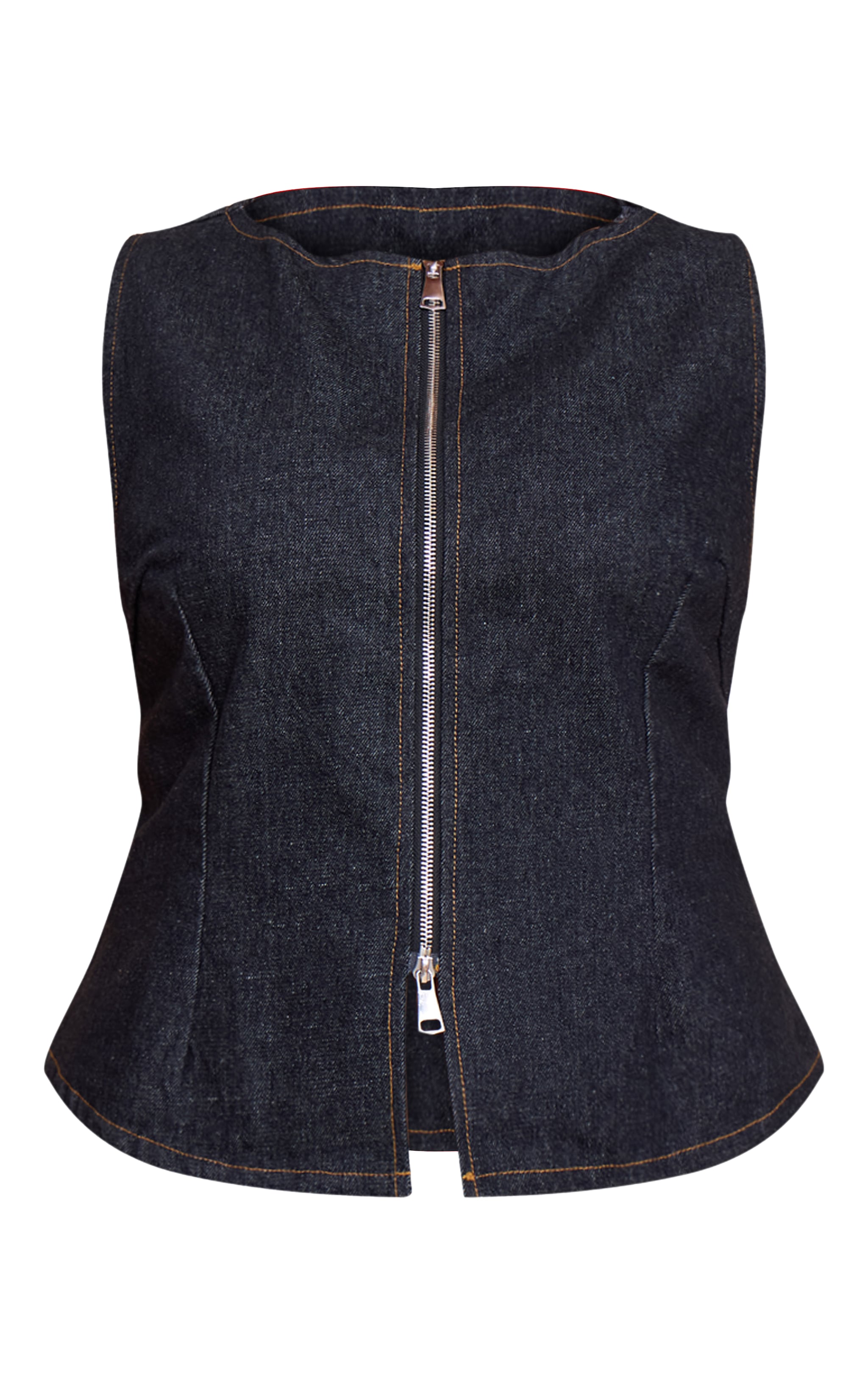 Plus Raw Indigo Wash Zip Detail Sleeveless Denim Top image 5