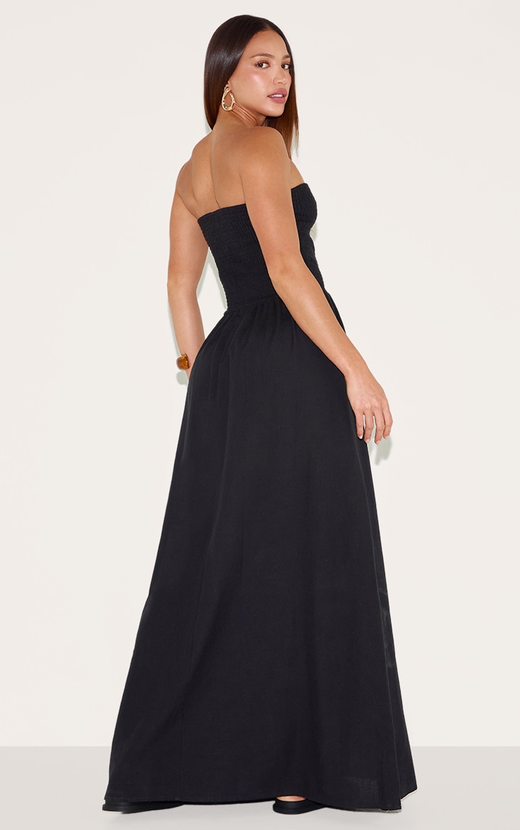 Tall Black Bandeau Shirred Detail Maxi Dress image 2