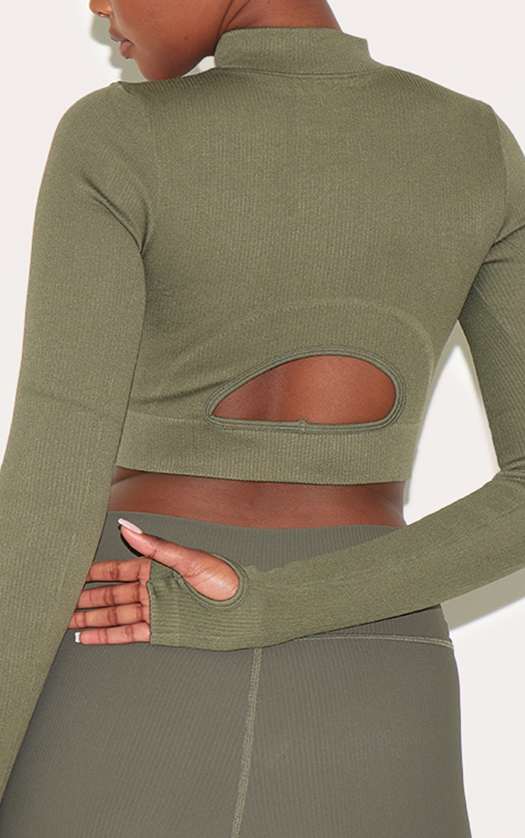 Olive Seamless Seam Detail Cropped Sports Jacket image 4
