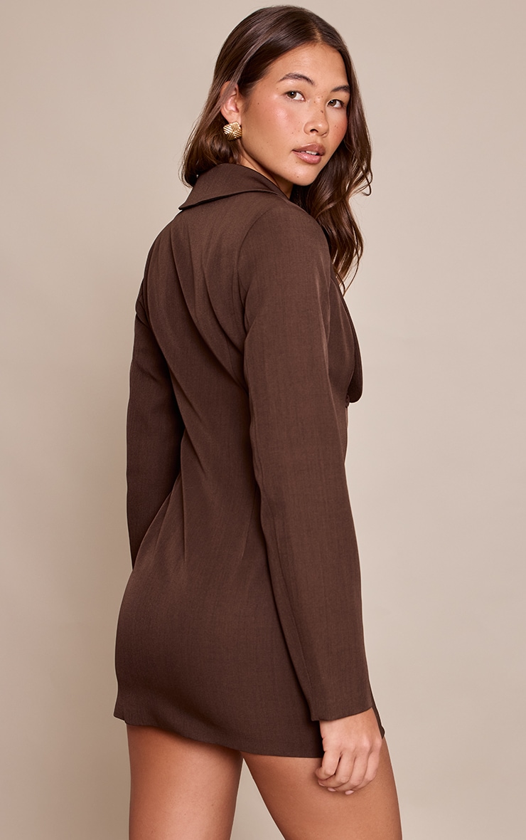 Chocolate Woven Curved Lapel Blazer Dress image 2