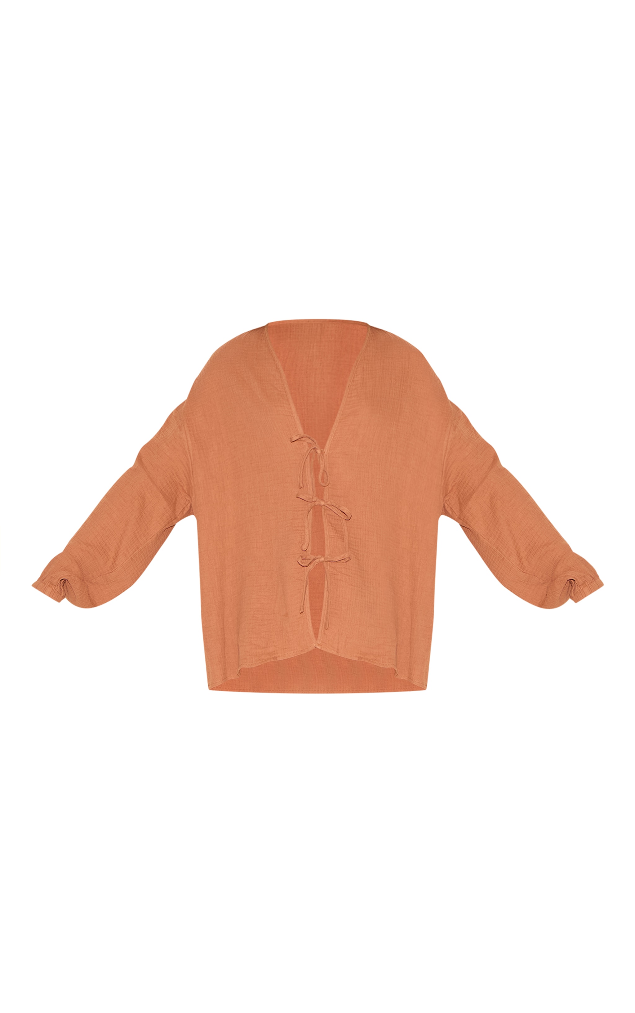 Chesnut Cheesecloth Textured Tie Front Shirt image 5